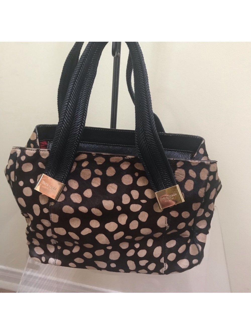 KATE SPADE NY Rare Pony Hair Leather Satchel Leopard/Animal Print, Black Leather